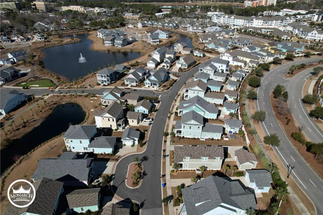 Aerial view of completed roofs